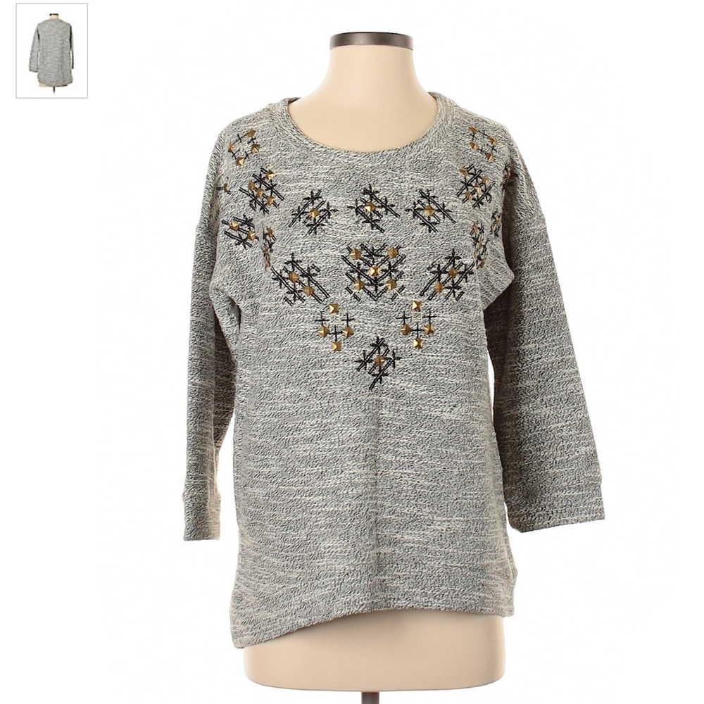 Lucky Brand Lucky Lotus gold studded crewneck pullover sweater